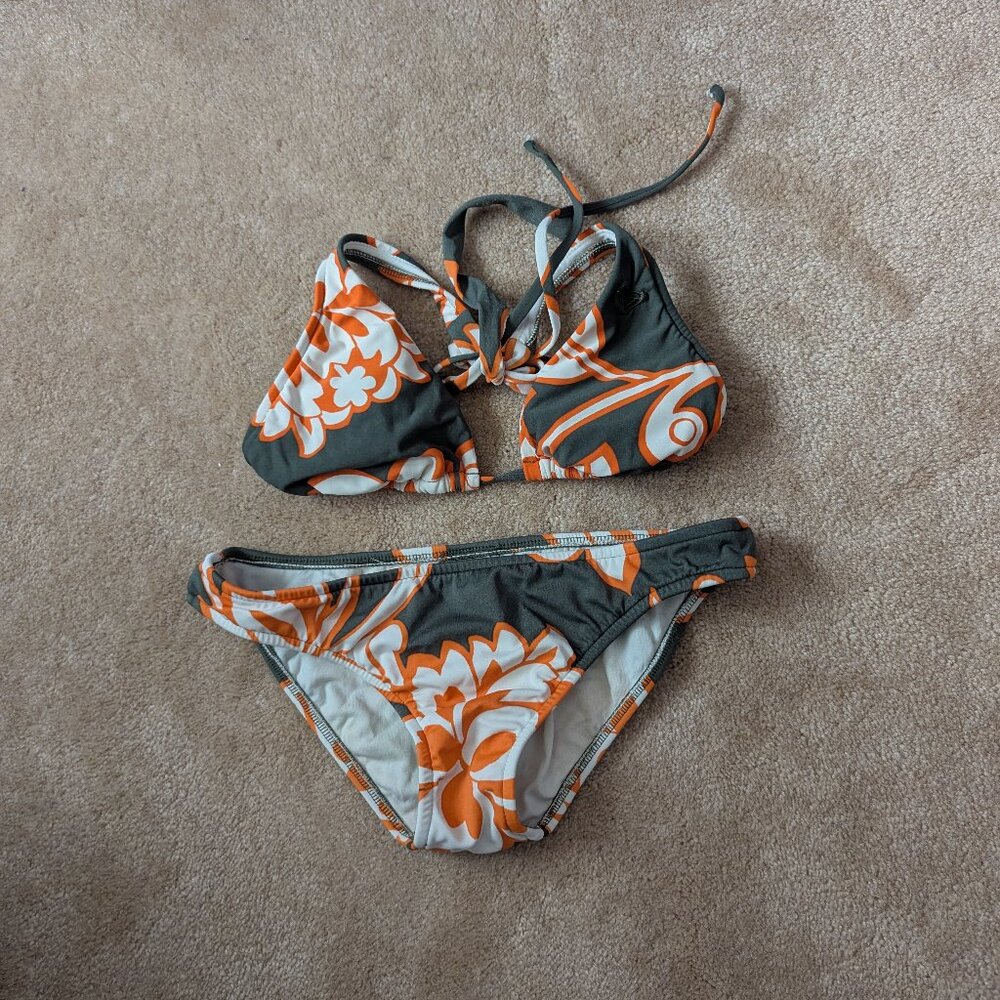 Roxy Green and Orange floral triangle bikini